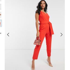 ASOS DESIGN Wrap Front Jumpsuit - Red - Size 8